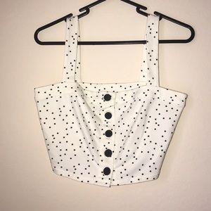White Cropped Tank Top with Black Stars
